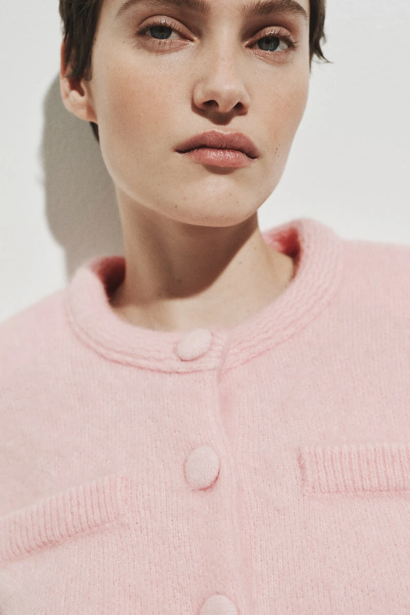 Mohair-Blend Cardigan with Shoulder Pads