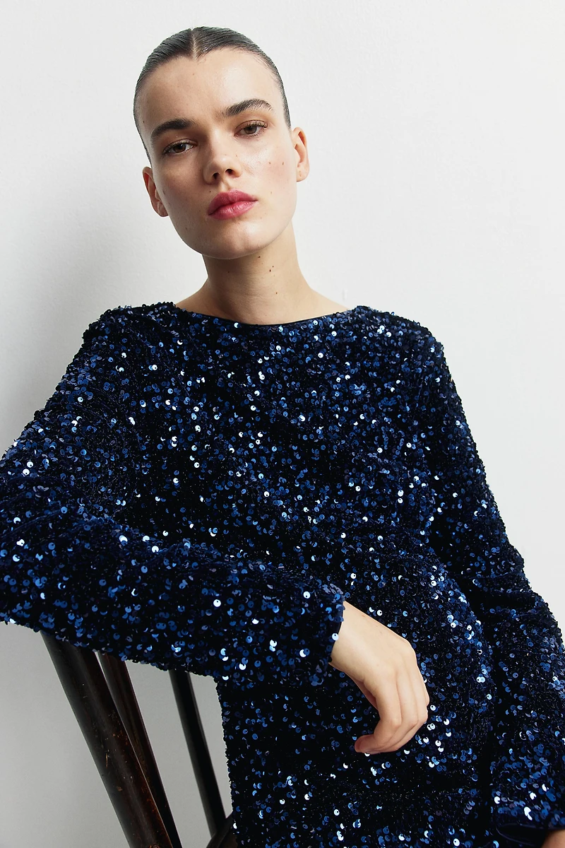 MAMA Sequined Dress with Low-Cut Back
