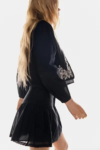 Pintucked Cotton Mini Skirt