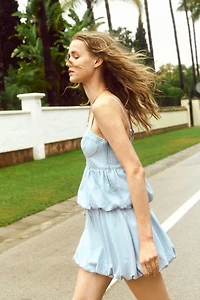 Bubble-Hem Denim Skirt