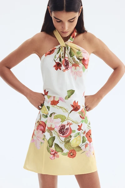 Linen-Blend Halterneck Dress
