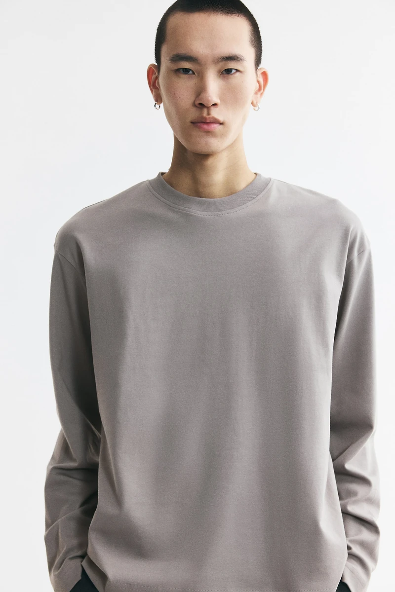 Relaxed-Fit Long-Sleeved Interlock Cotton T-Shirt