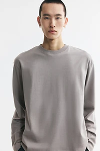 Relaxed-Fit Long-Sleeved Interlock Cotton T-Shirt