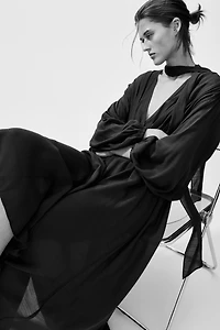 Scarf-Detail Balloon-Sleeved Dress