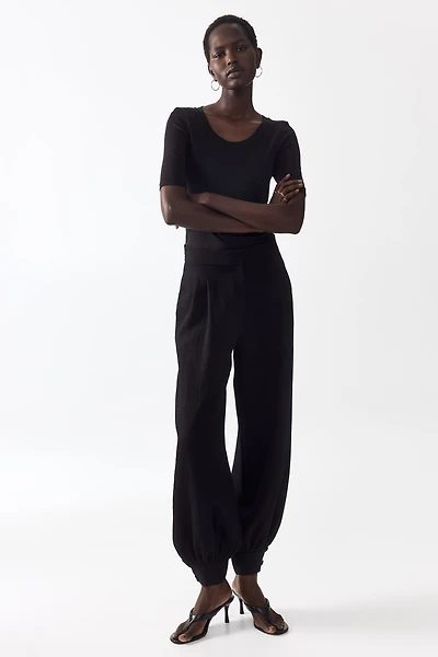 Balloon-Leg Twill Pants