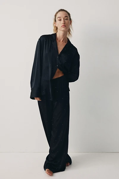 Embellished Satin Pajama Pants