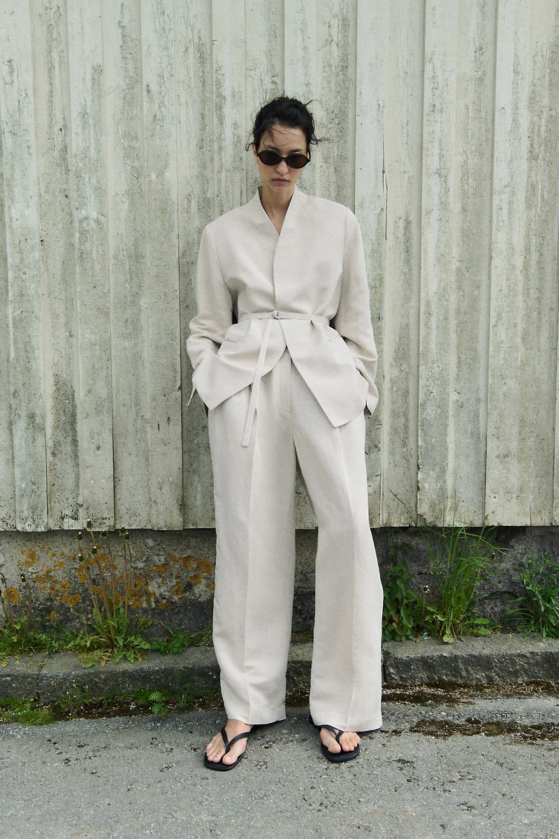 Linen-Blend Dress Pants