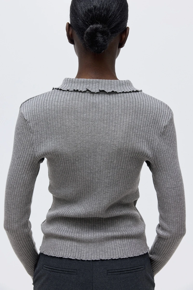 Chandail style polo en tricot côtelé