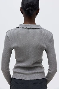 Chandail style polo en tricot côtelé