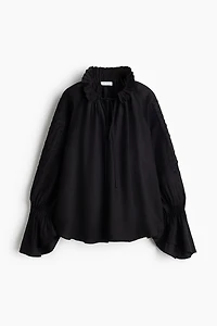 Linen-Blend Blouse with Embroidery