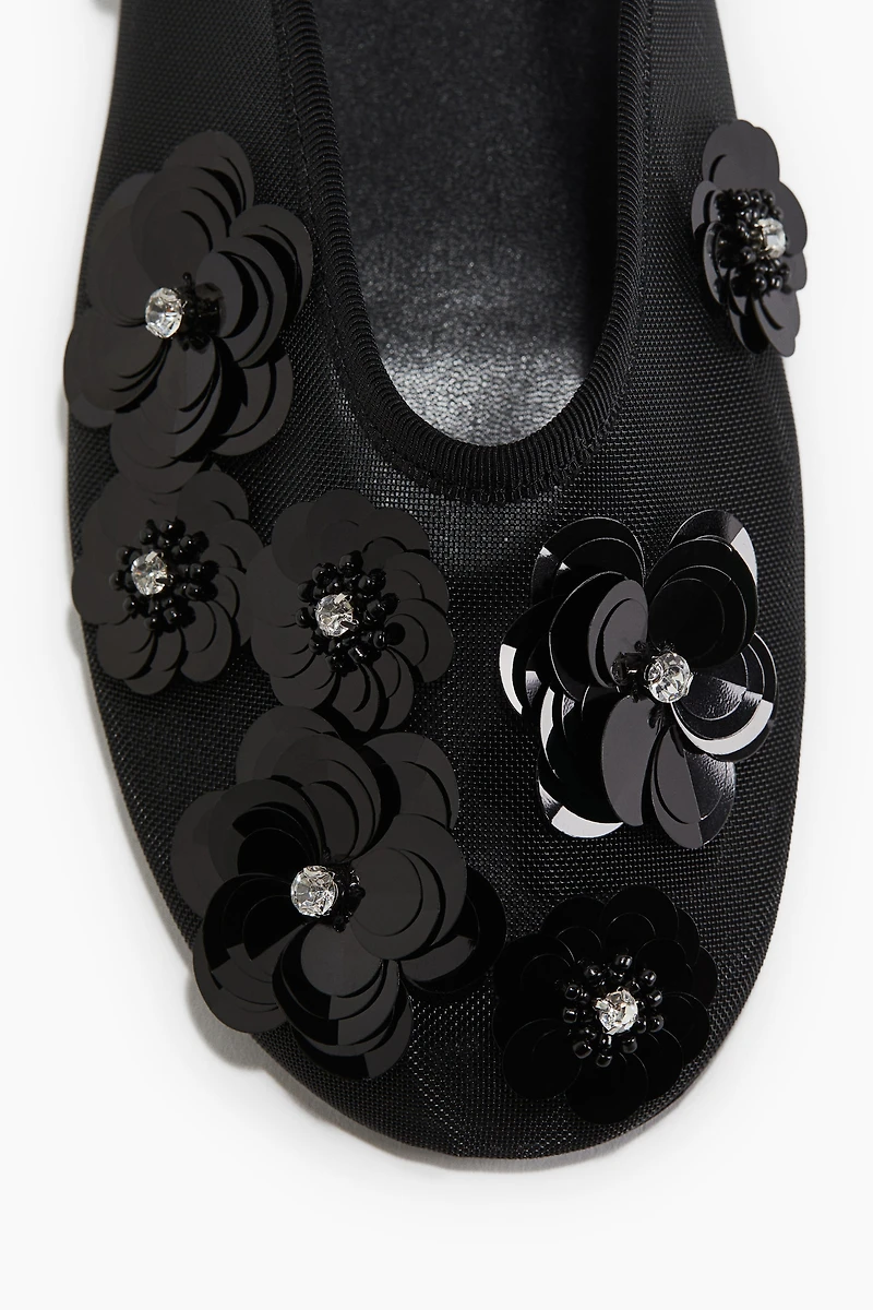 Appliquéd Mesh Ballet Flats