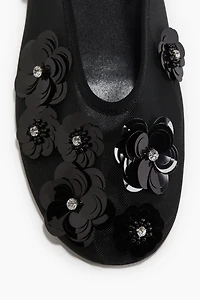 Appliquéd Mesh Ballet Flats