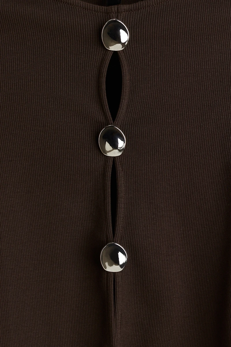 Button-Detail Ribbed Top