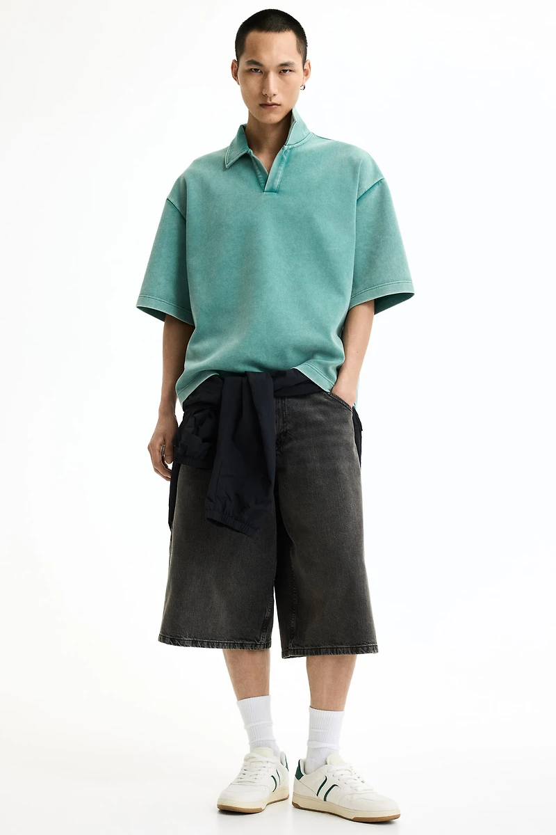 Oversized Washed-Look Polo Shirt
