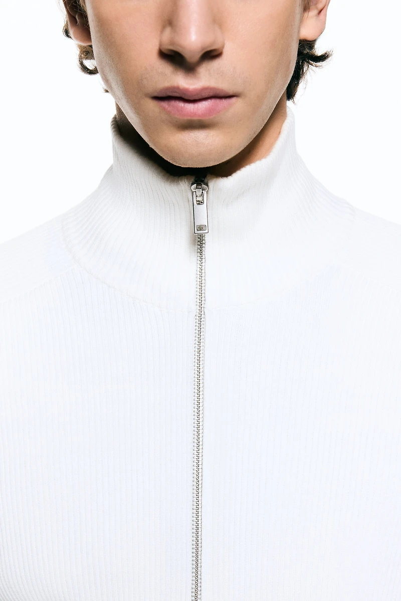 Slim-Fit Rib-Knit Cardigan