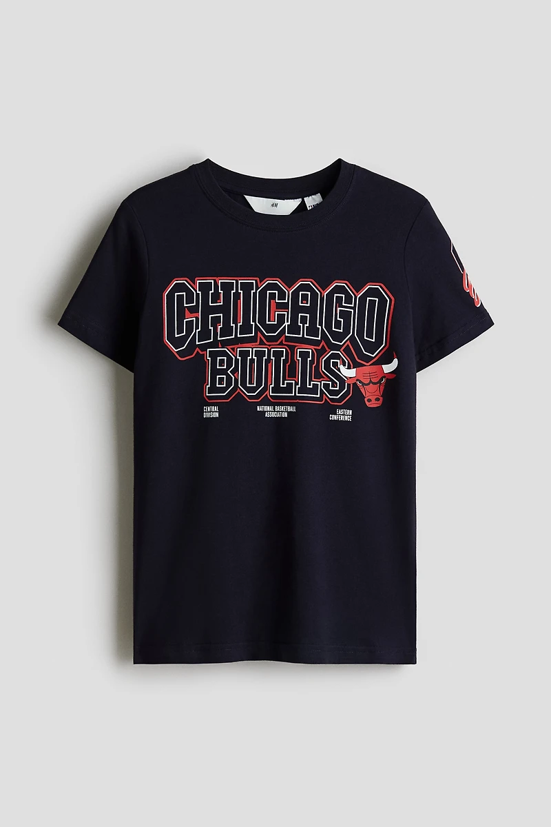 Print-motif cotton T-shirt