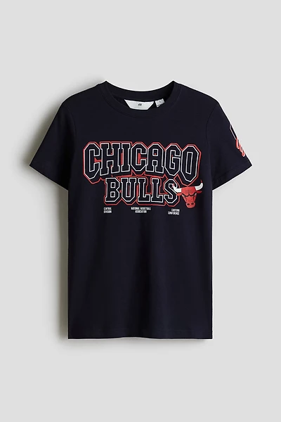 Print-motif cotton T-shirt