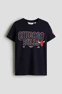 Print-motif cotton T-shirt