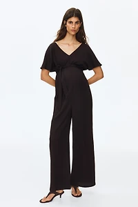 MAMA Short-sleeved tie-belt jumpsuit
