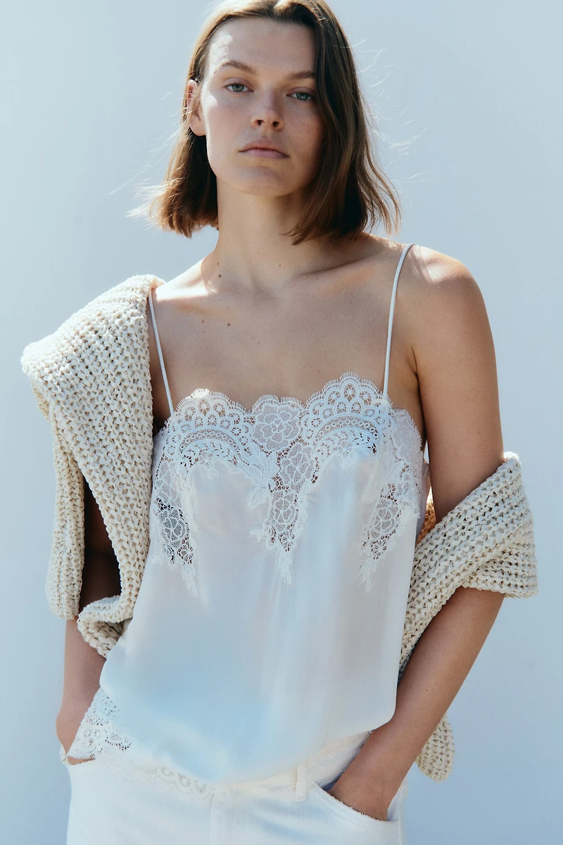 Lace-Trimmed Viscose Top