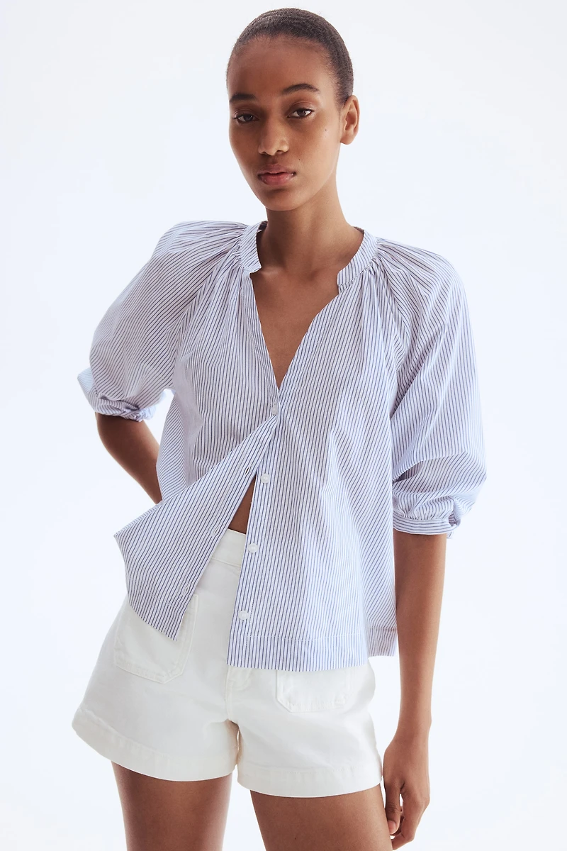 Balloon-sleeved poplin blouse