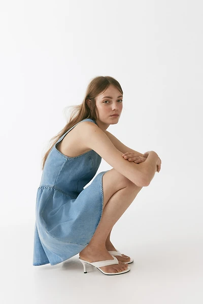 Flared-Skirt Denim Dress