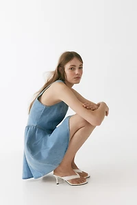 Flared-Skirt Denim Dress