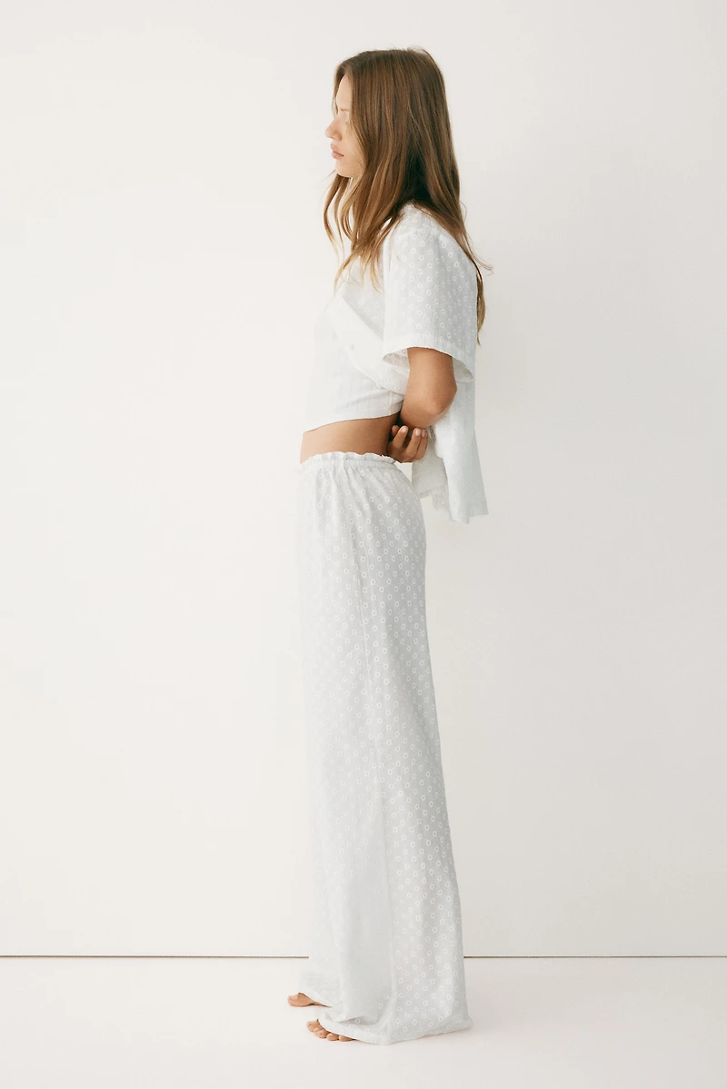 Embroidered Cotton Pajama Pants