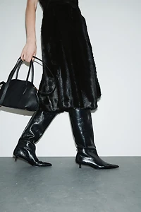 Kitten-Heeled Leather Boots