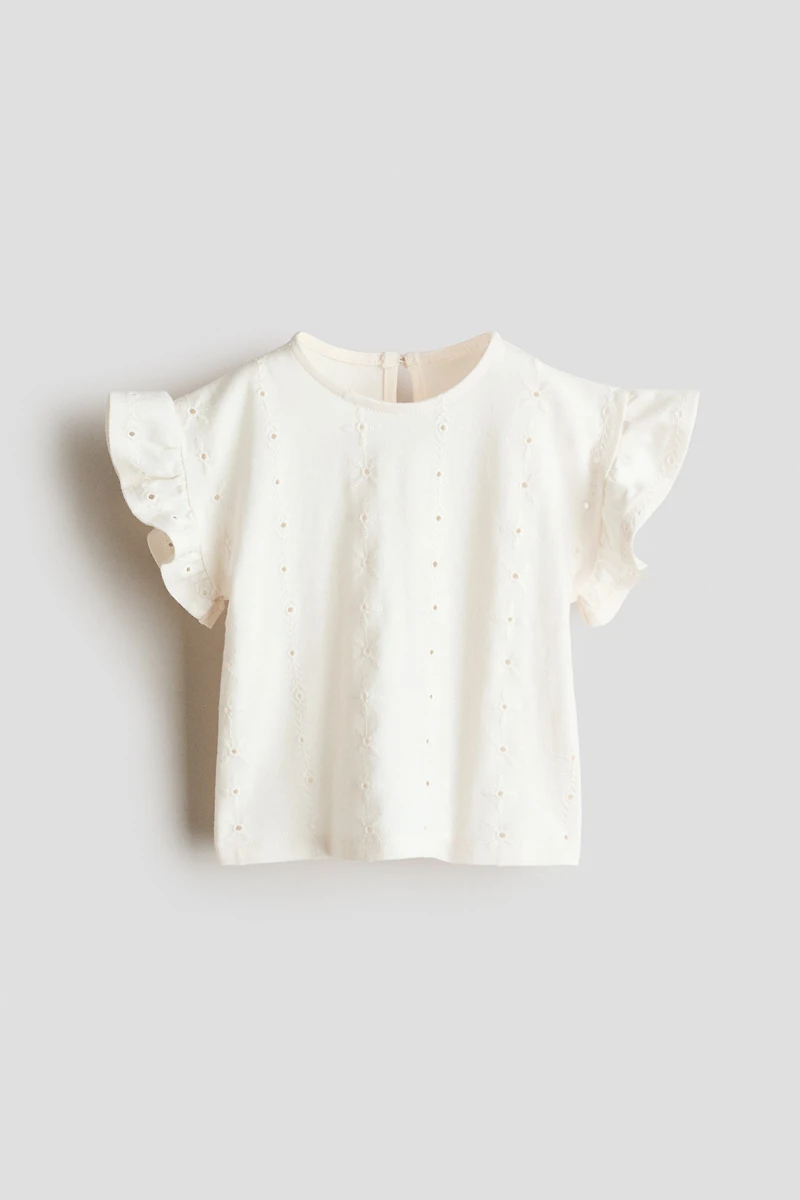 Flutter-Sleeve Top with Eyelet Embroidery