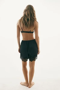 Lace-Trimmed Satin Pajama Shorts