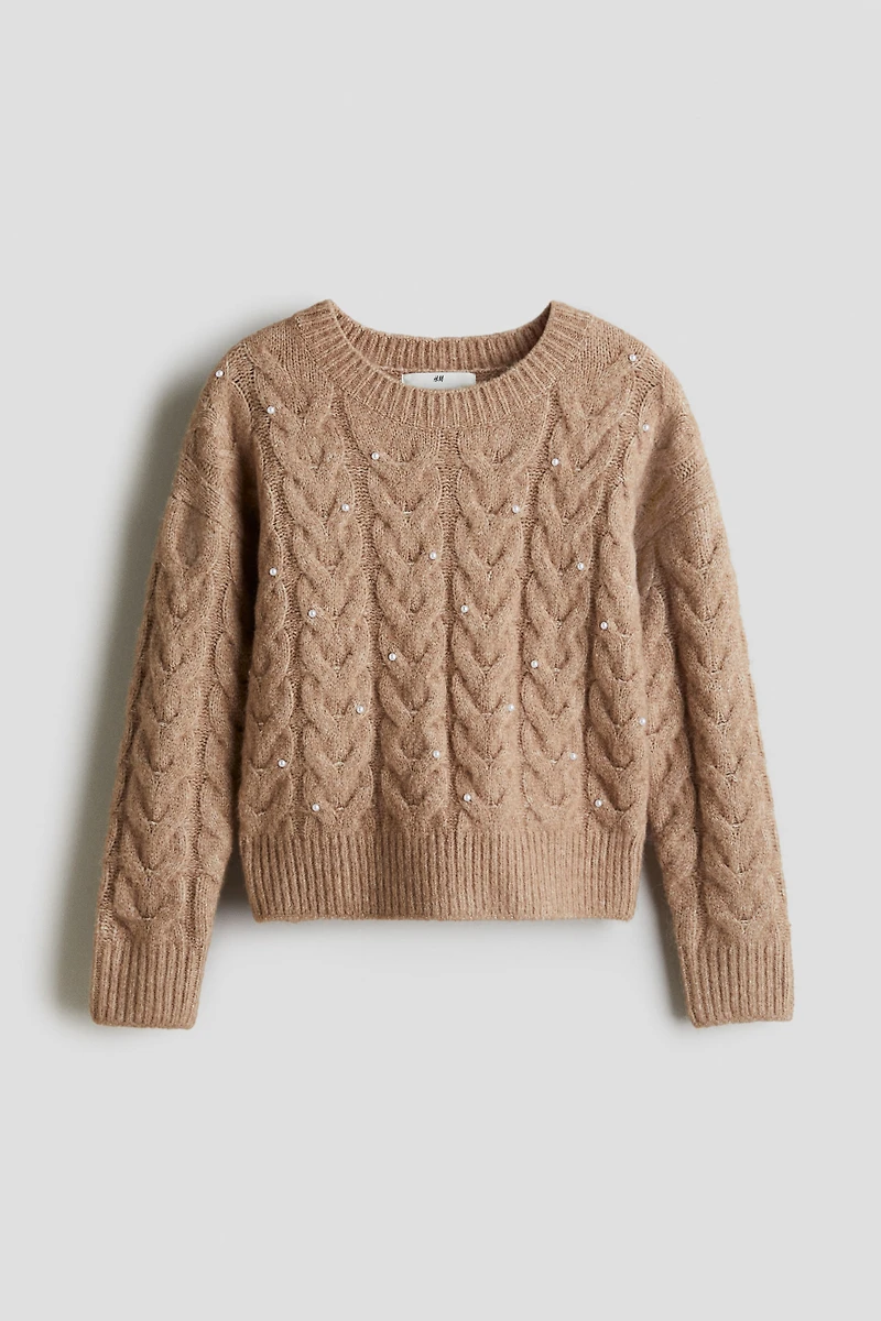 Embellished Cable-Knit Sweater