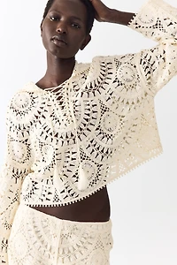 Crochet-Look Lace-Up Hoodie