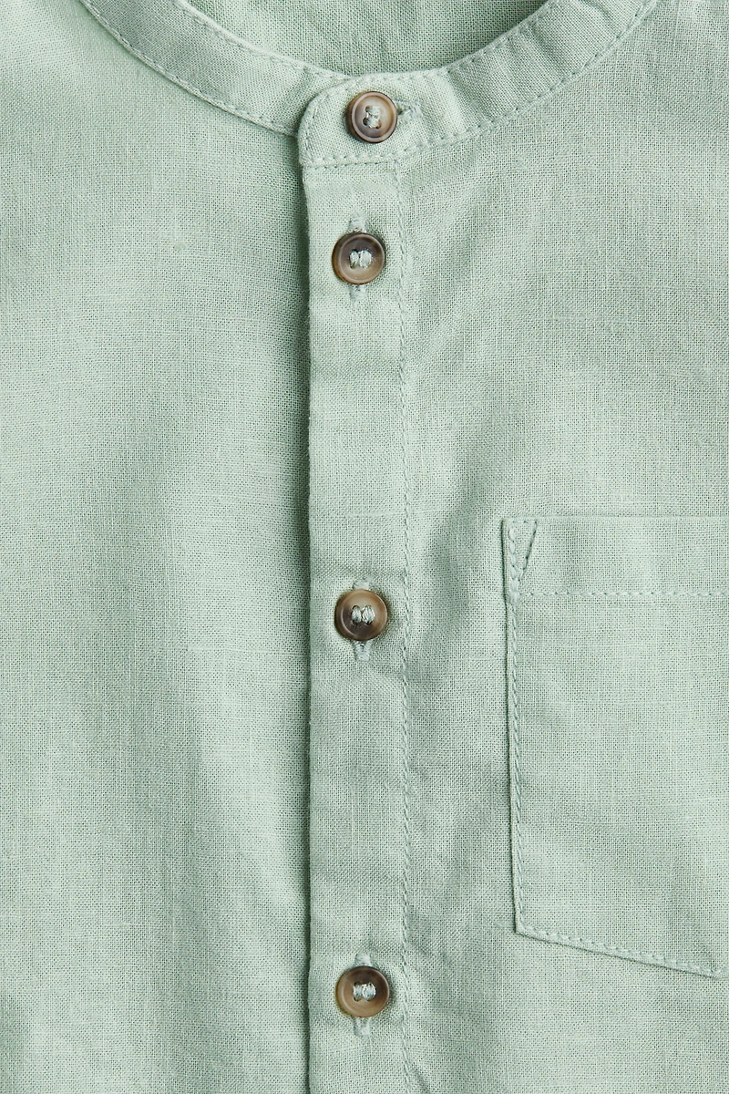 Linen-blend Band Collar Shirt