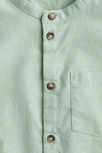 Linen-blend Band Collar Shirt