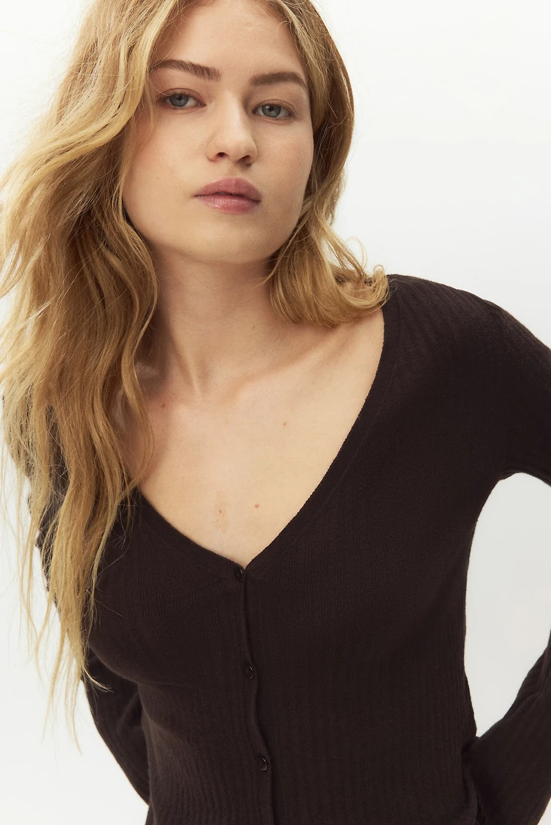 Rib-Knit Linen-Blend Cardigan