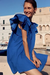 Flutter-Sleeve Dress with Eyelet Embroidery