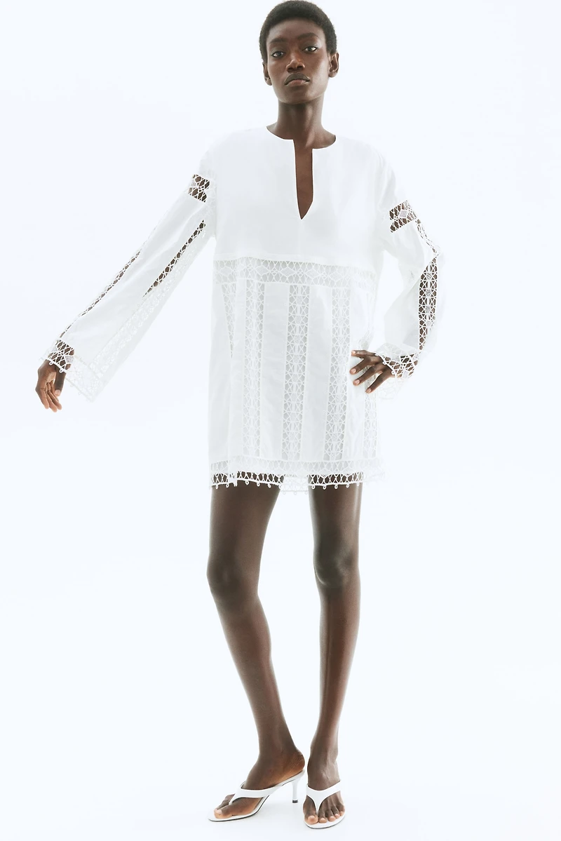 Lace-Inset Cotton Dress
