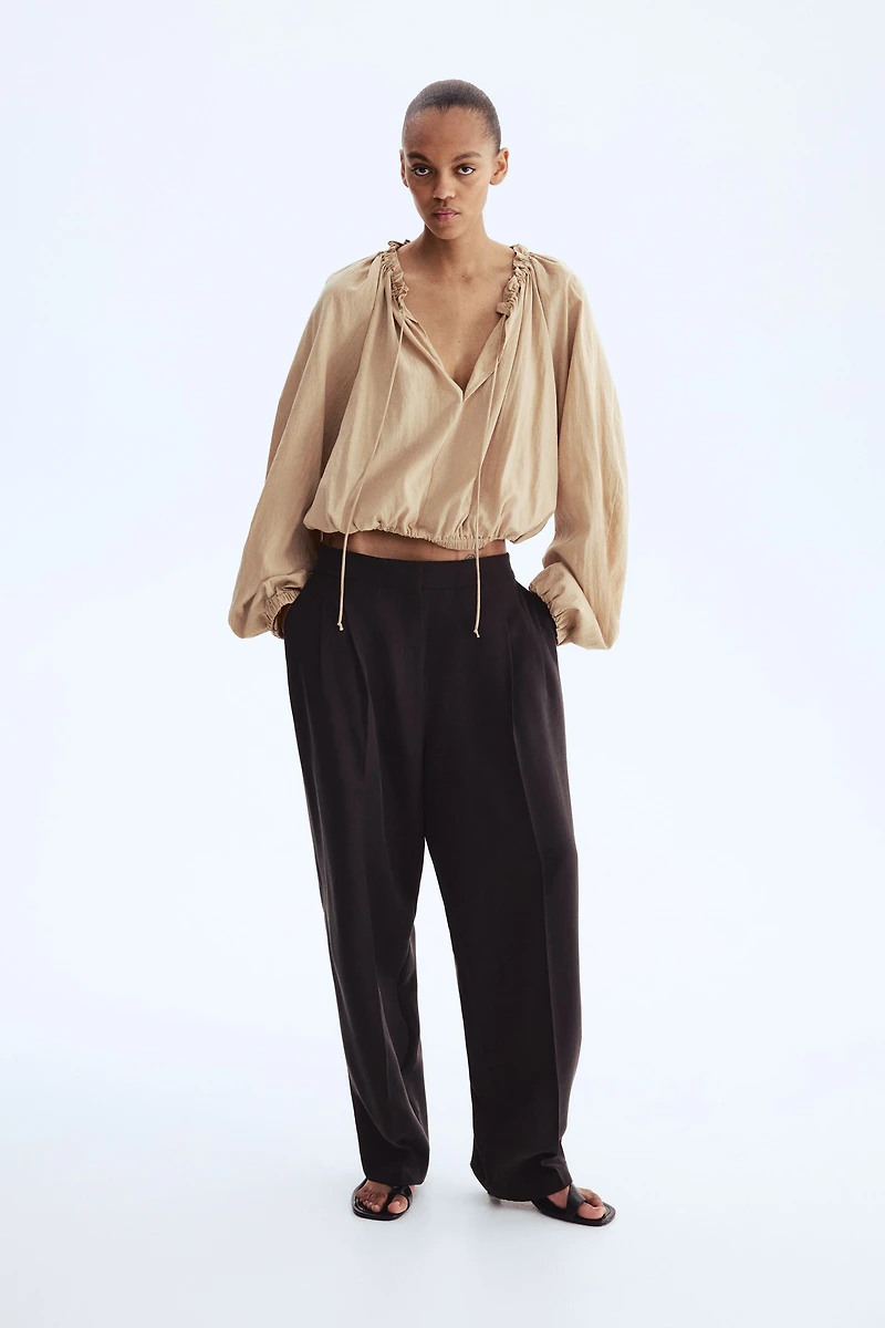 Barrel-Leg Twill Pants