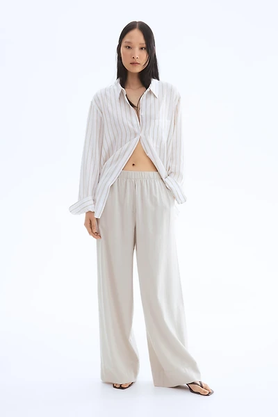 Wide-Leg Linen-Blend Pants