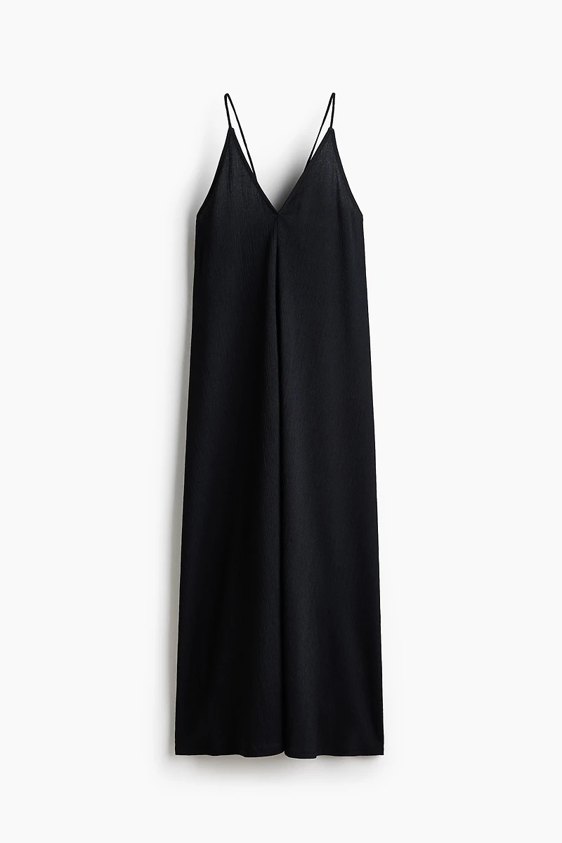 Crinkled Dress with Tie Shoulder Straps