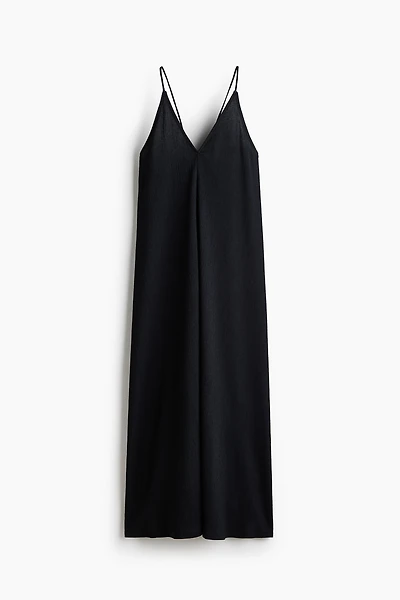 Crinkled Dress with Tie Shoulder Straps