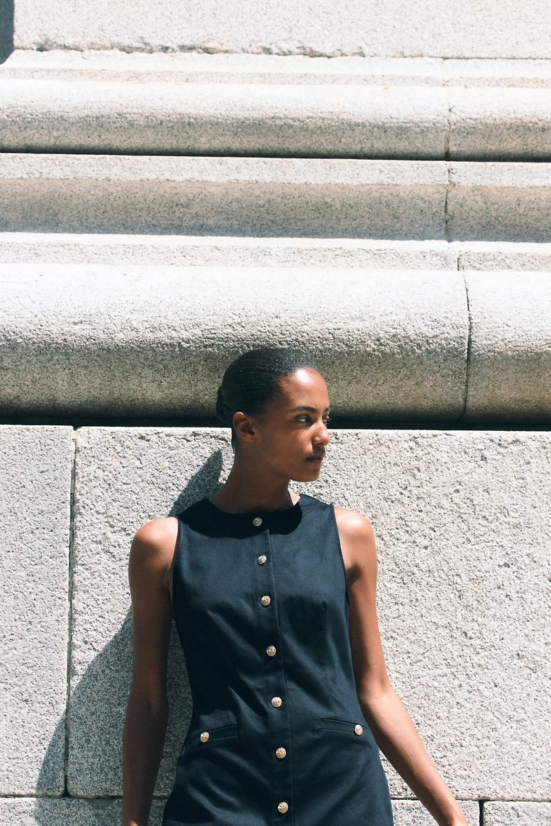 Button-Front Twill Dress