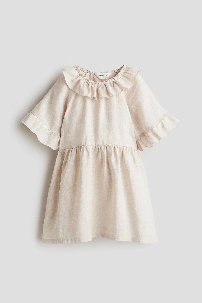 Linen Dress with Ruffle Collar