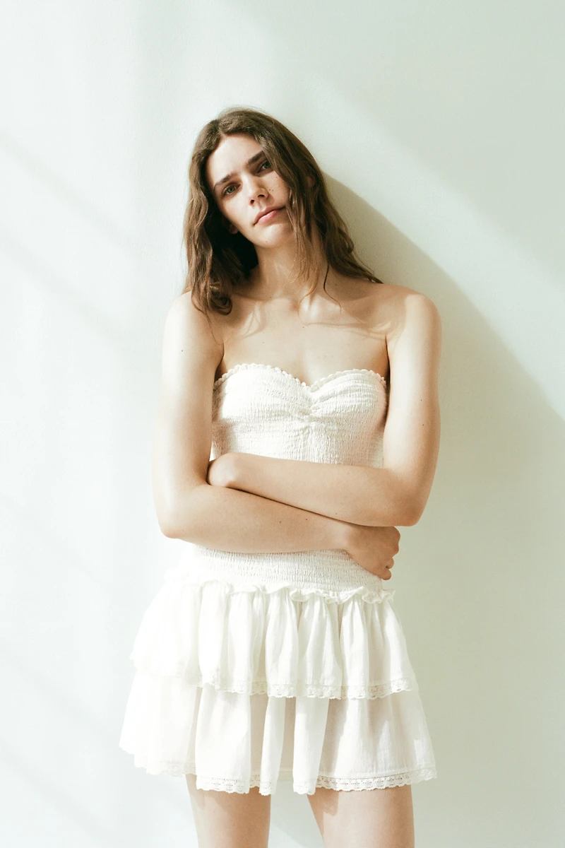 Smocked-Bodice Bandeau Dress