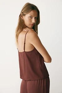 Lace-Trimmed Satin Pajama Top