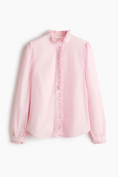 Ruffle-Trimmed Poplin Blouse