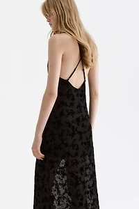 Flock-Print Strappy Dress