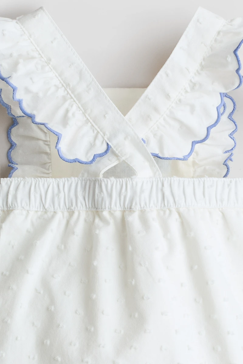 Ruffle-Trimmed Cotton Romper Suit