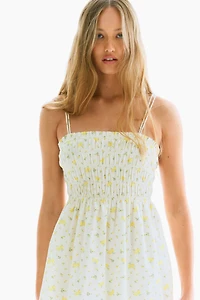 Smocked-Bodice Cotton Dress